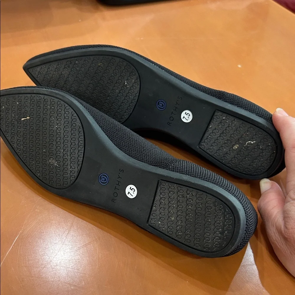 Rothy's Black Pointed Knit Flats with Blue Trim